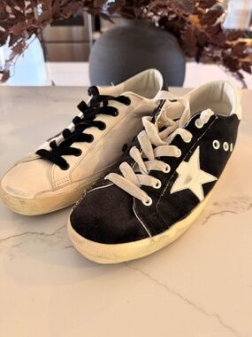 Golden Goose limited edition mismatch black white tennis shoes size 8